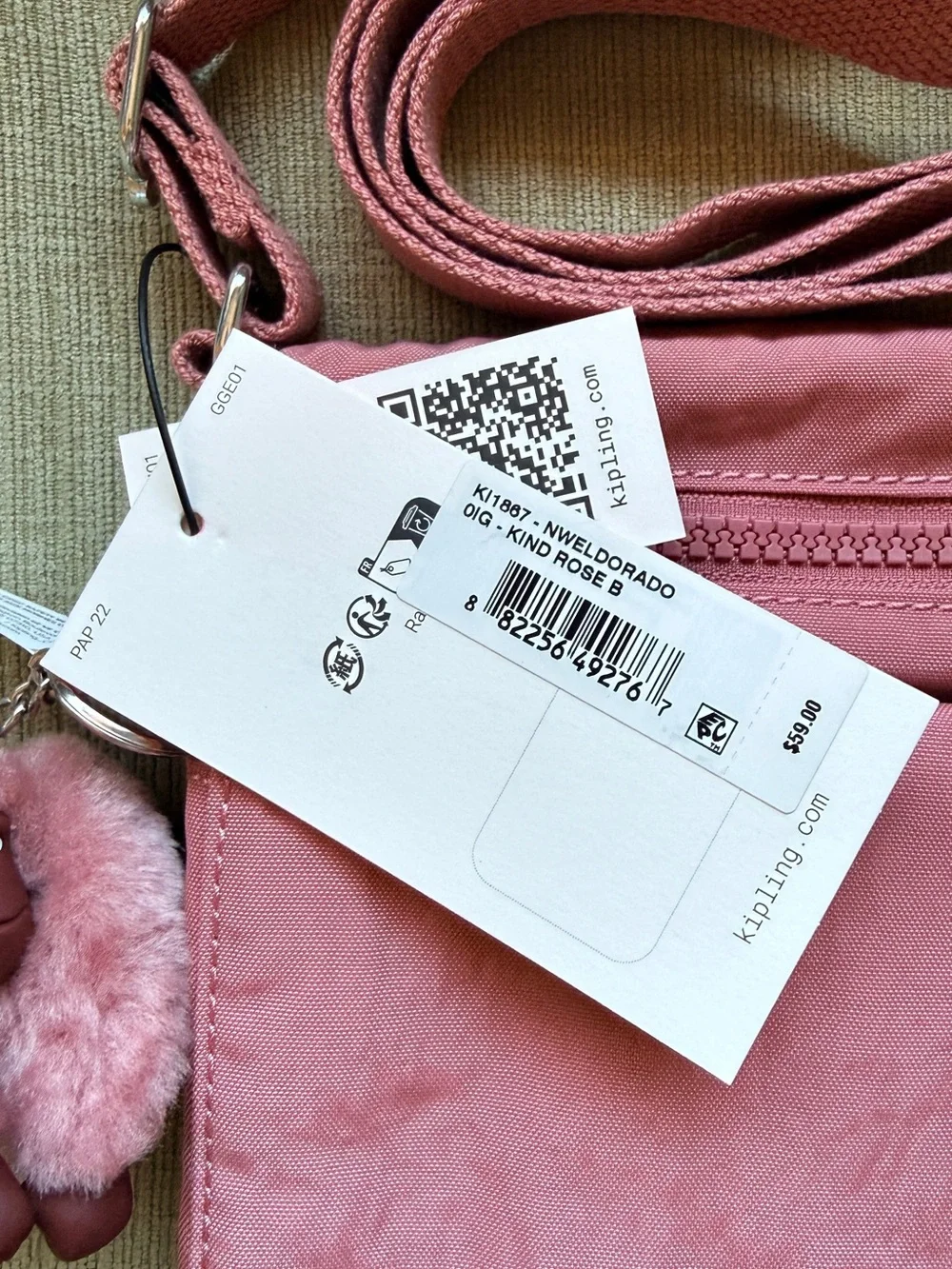KIPLING Nylon New Eldorado Crossbody Bag Kind Rose NWT